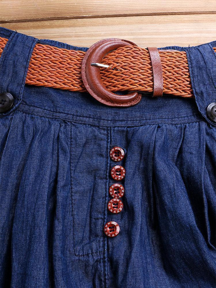 Solid Color Denim Pleated High Waist Vintage Skirts