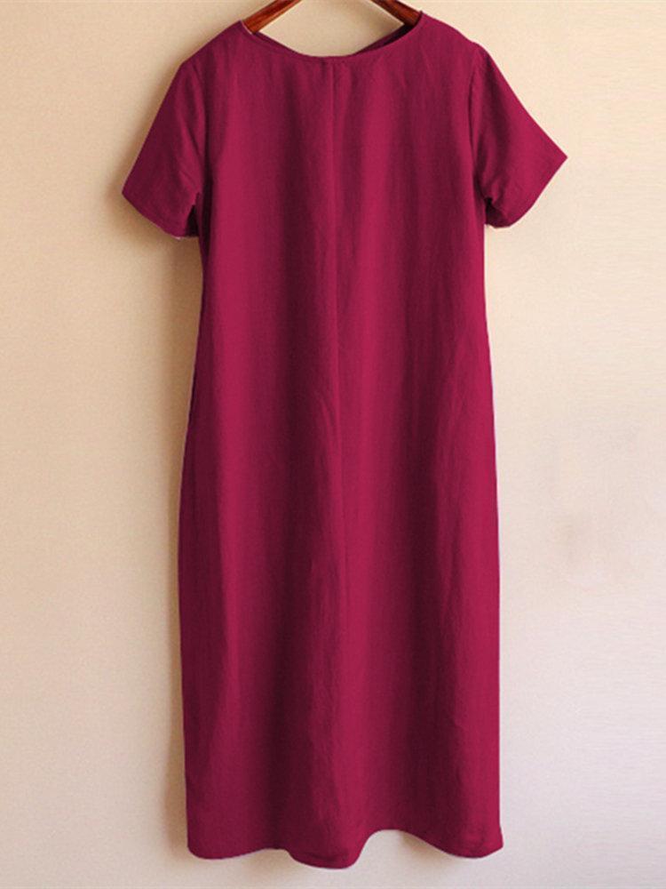 Pure Color Short Sleeve Long Maxi Vintage Dresses