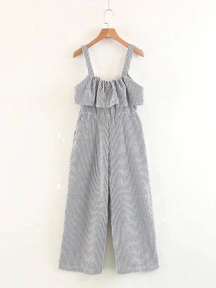 Stripe High Waist Casual Long Jumpsuits