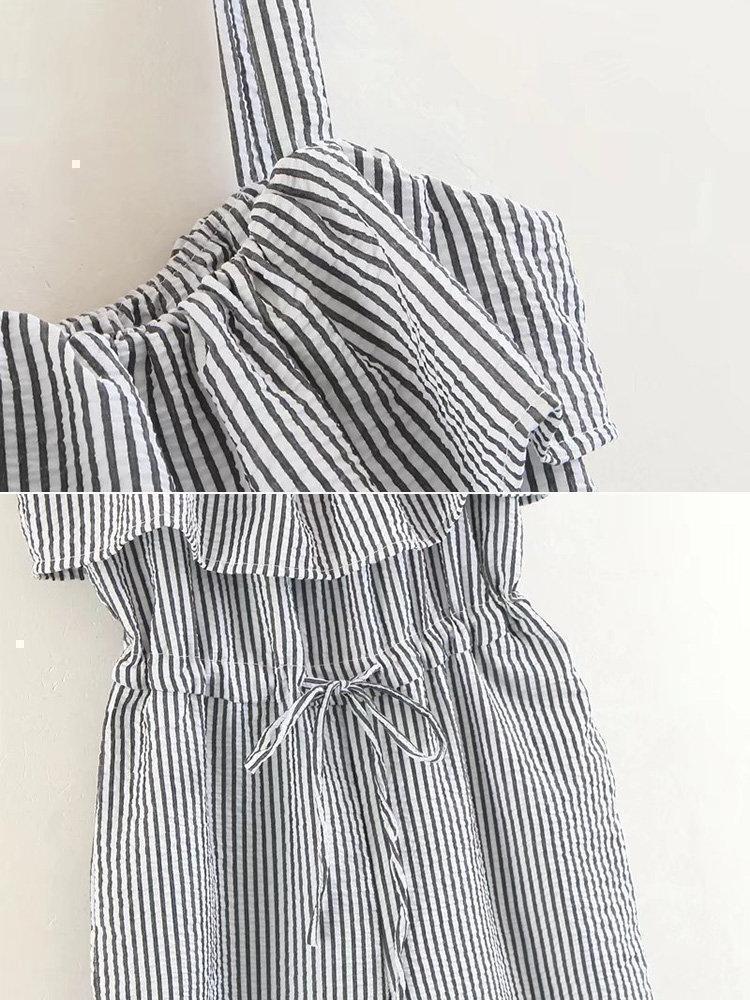 Stripe High Waist Casual Long Jumpsuits