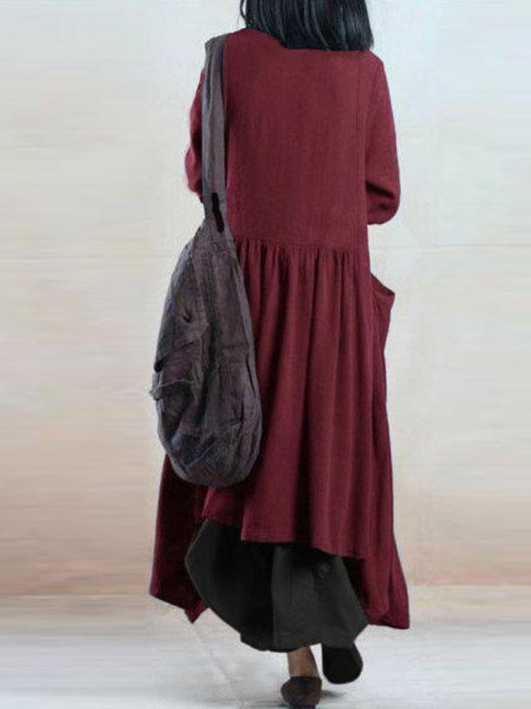 Loose Asymmetrical Crew Neck Pocket Vintage Dress