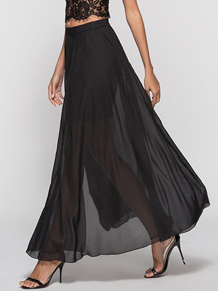 Chiffon Summer Knee-Length Pleated Skirts