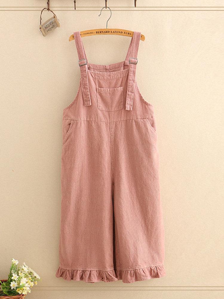 Straps Solid Color Stringy Selvedge Hem Jumpsuits