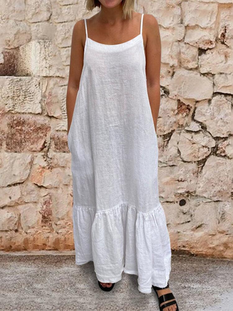 Leisure Camisole Maxi Dress With Side Pockets Adjustable Sling