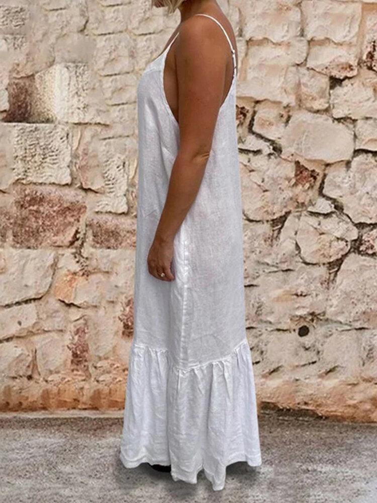 Leisure Camisole Maxi Dress With Side Pockets Adjustable Sling