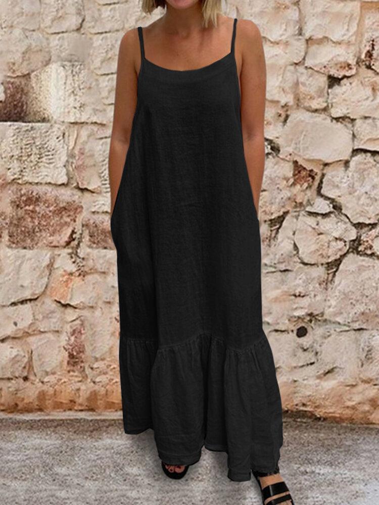 Leisure Camisole Maxi Dress With Side Pockets Adjustable Sling