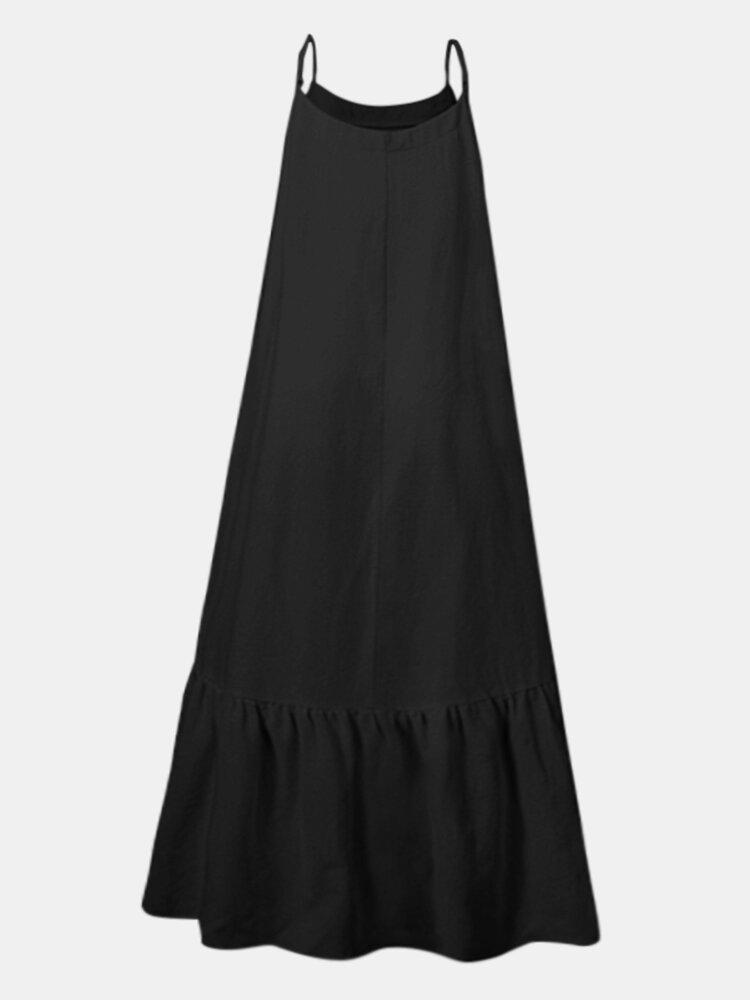 Leisure Camisole Maxi Dress With Side Pockets Adjustable Sling